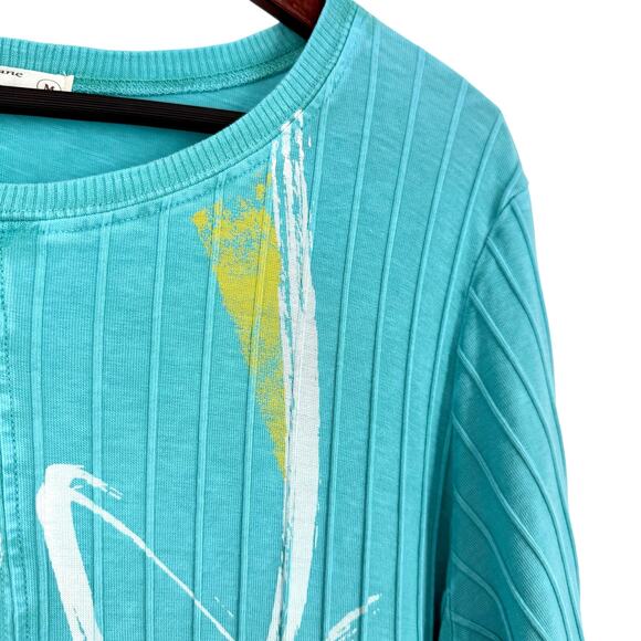 Jess & Jane Sz Medium Blue Yellow Wearable Art Unique Artsy Blouse Shirt Top - Picture 6 of 8